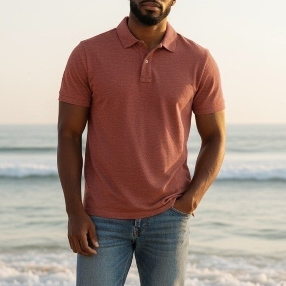 GAP‎ Polo Shirt Mens Sz M Trendy Burnt Orange Short Sleeve Lived-In Retro Shirt